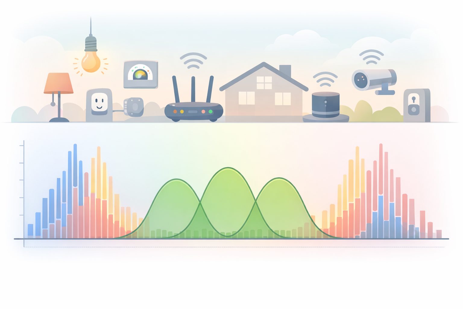 Spectrum analysis showing Zigbee channel interference from Wi-Fi signals in a smart home network