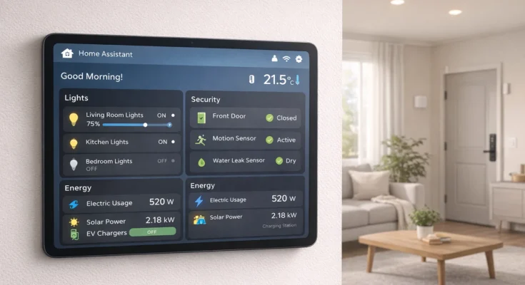 Home Assistant local-only smart home dashboard controlling Zigbee and Z-Wave devices