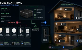 Smart Home Devices That Work Without Wi-Fi setup with Zigbee devices, Bluetooth smart lock, sensors, and local automation hub without Wi-Fi dependence