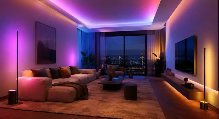 Govee 2026 floor lamp review lineup comparison in a modern living room with ambient RGB lighting and smart home décor