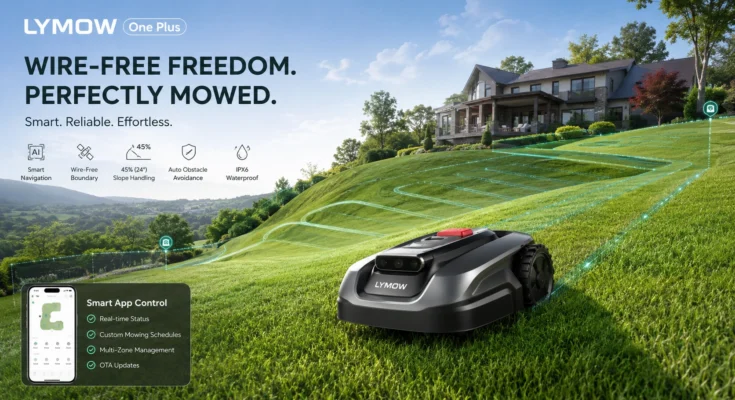 Lymow One Plus Review : robot mower autonomously mowing a large hilly yard with smart wire-free navigation